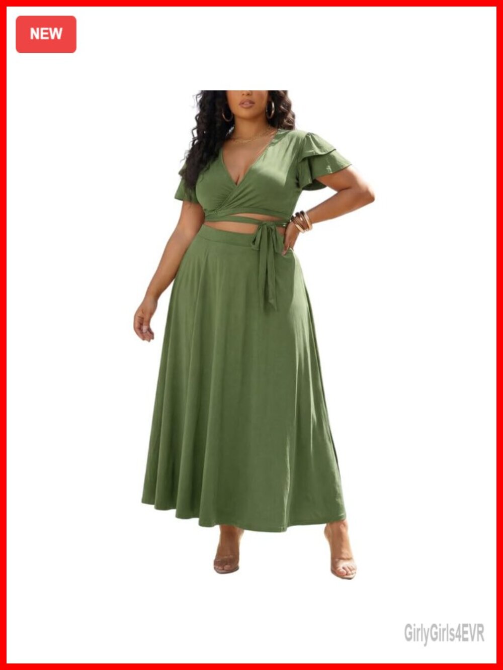Women's Plus Size 2-Piece Skirt Set V-Neck Peplum Top Maxi Skirt Casual